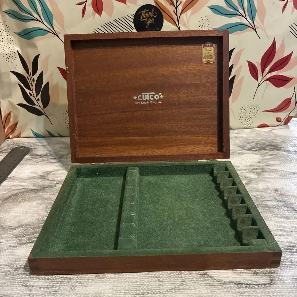 Cutco Knife Storage Box Wooden Dovetail Velvet Lined 8 Knife Slots
